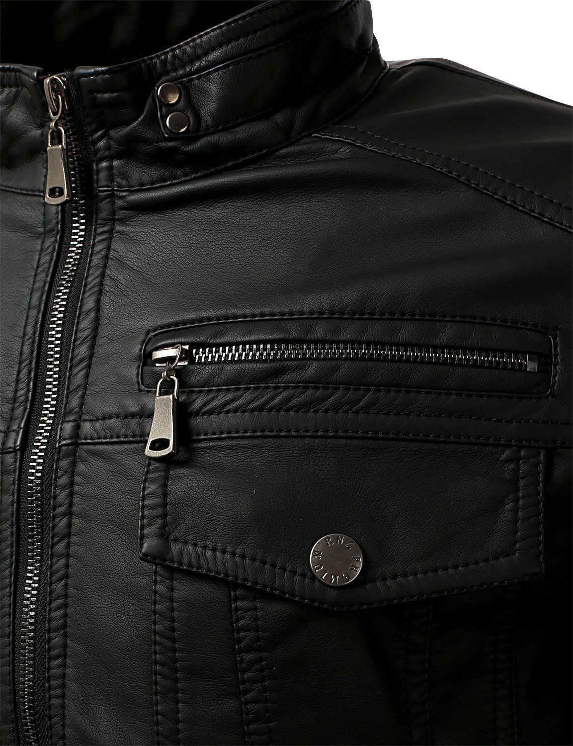 VearFit Men's Classic Black Faux PU Leather Biker Jacket - Motorcycle Riding Jacket for Men, Stylish Outerwear for Casual Wear & Night Out