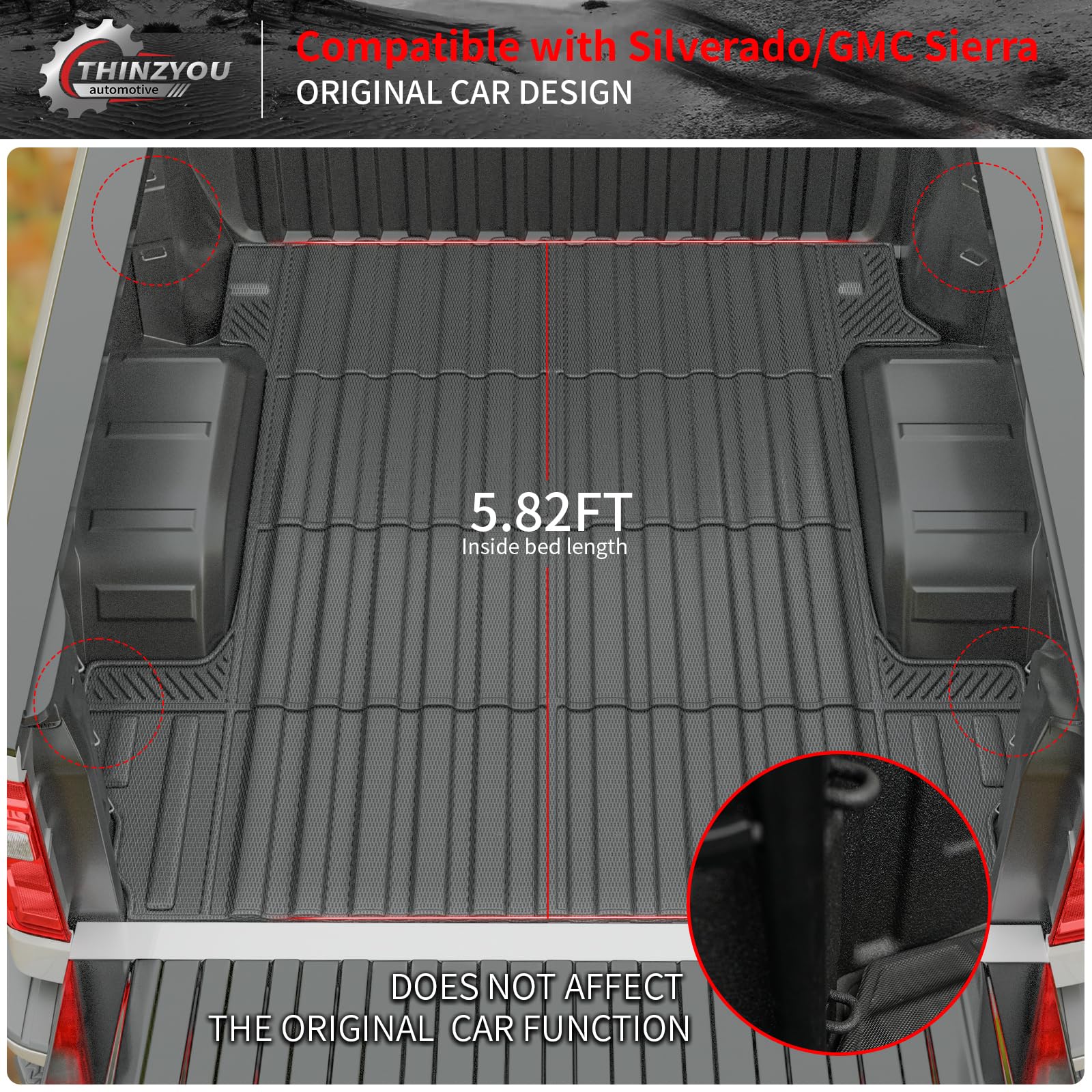 2023-2024 Chevy Silverado & GMC Sierra 1500 5.8FT Short Bed Mat - Heavy Duty TPE All Weather Truck Bed Liner Accessories | Durable Protection for Work & Outdoor Adventures