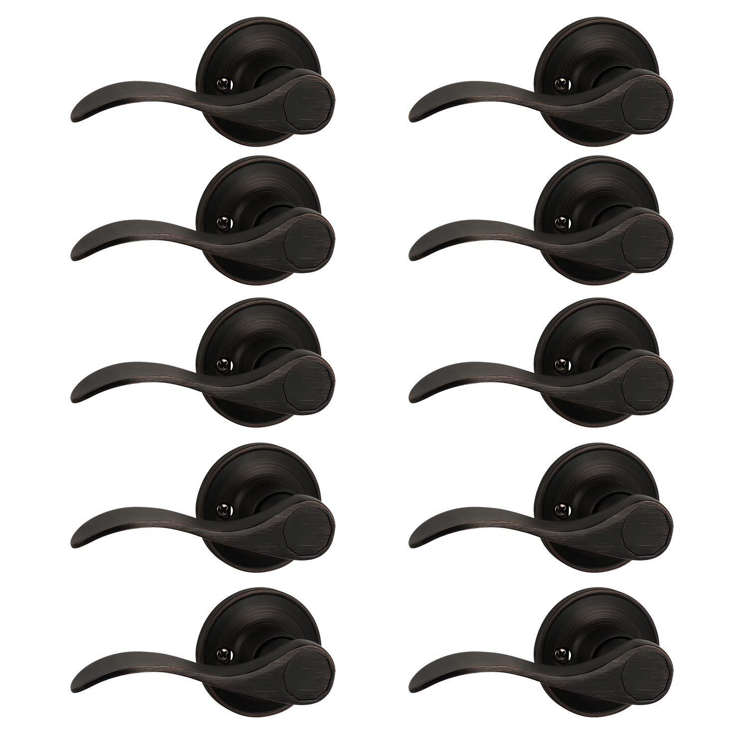 10 Pack Dummy Door Lever Set - Left Hand Wave Door Handle, Non-Turning Pull in Oil Rubbed Bronze - Easy Installation for Laundry Room, Hallway & Closet - Perfect for Interior Doors, Bedrooms and Home Decor