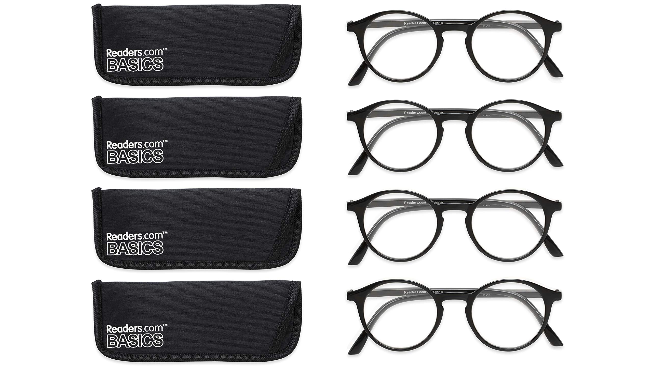 Fully Magnified Reading Glasses - 4 Pairs Classic Round Readers for Women & Men | ReadersReaders.com | Perfect for Reading, Crafts & Close Work