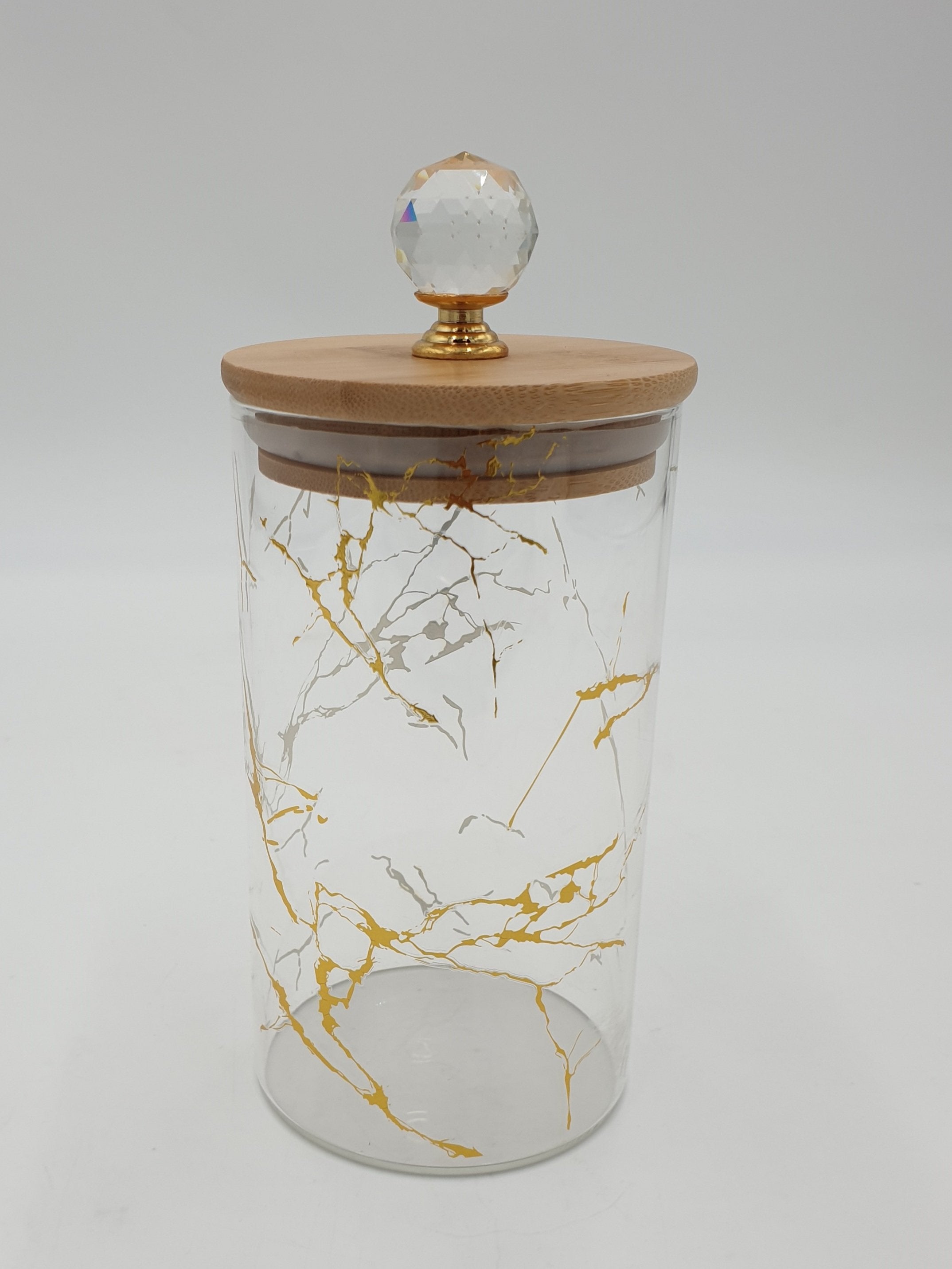 3.25x6 Inch Gold Marble Glass Canister - Airtight Kitchen Storage Container for Coffee, Tea, Sugar & Spices | Elegant Countertop Decor for Pantry Organization