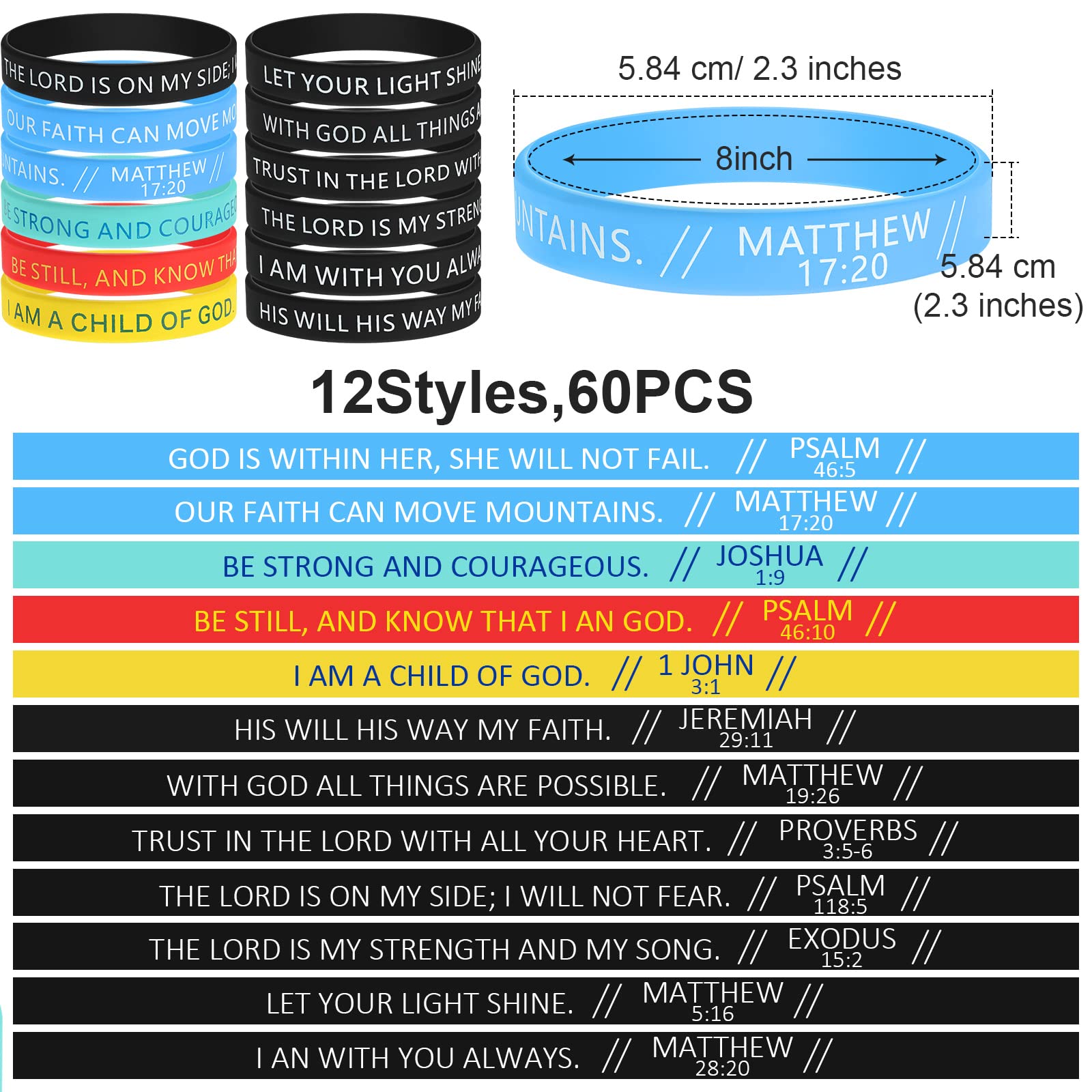 60 Pcs Bible Verse Silicone Bracelets - Religious Christian Inspirational Wristbands with Scripture for Men, Women & Teens - Perfect for Church, Bible Study, Prayer Groups & Faith-Based Events