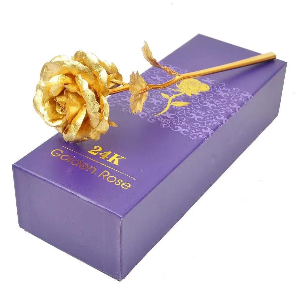24K Gold Foil Rose with LED Light in Gift Box - Eternal Artificial Flower for Valentine's Day, Anniversary, Wedding, Mother's Day Gifts for Her - Perfect Romantic Present for Girlfriend, Wife & Women (Golden) - Home Decor, Wedding Centerpiece, Romantic Proposal Gift