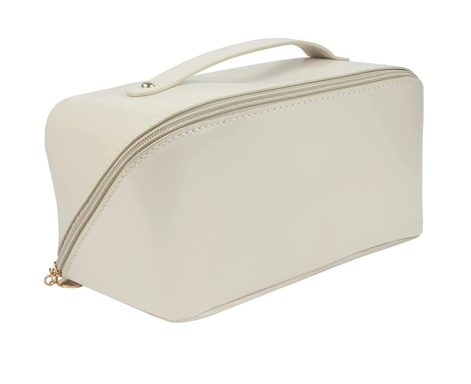 Large Capacity Cosmetic Travel Bag for Women - Waterproof Leather Makeup Organizer with Handle & Dividers, Portable Wide Opening Storage Case (White) | Perfect for Travel, Gym, Daily Use & Gift Giving
