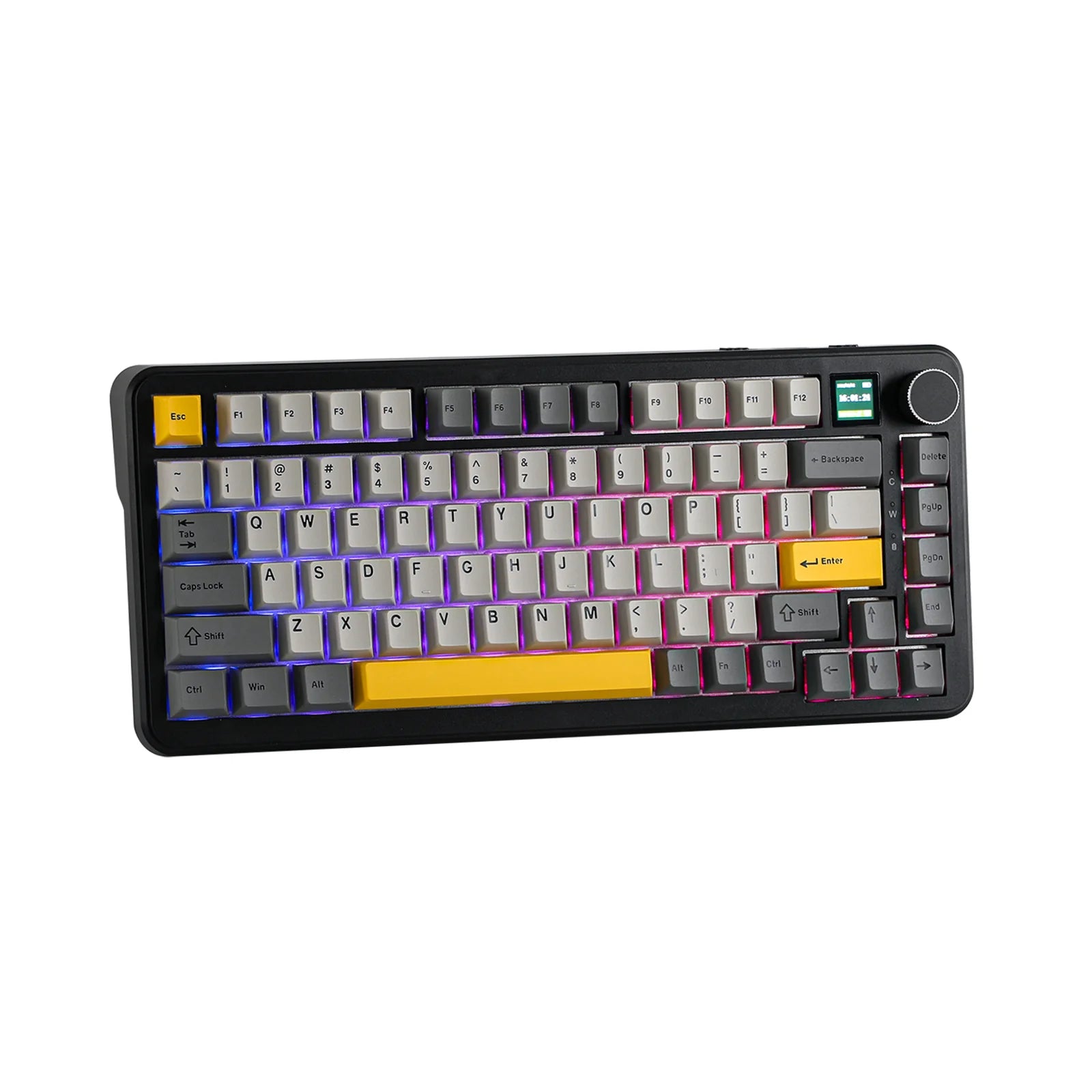 AJAZZ AK820 MAX RGB Mechanical Keyboard - Black Gray Yellow, Magnetic Switch, Wired & Wireless Gaming Keyboard with OLED Screen | Perfect for Gaming, Office Work, and Typing Enthusiasts