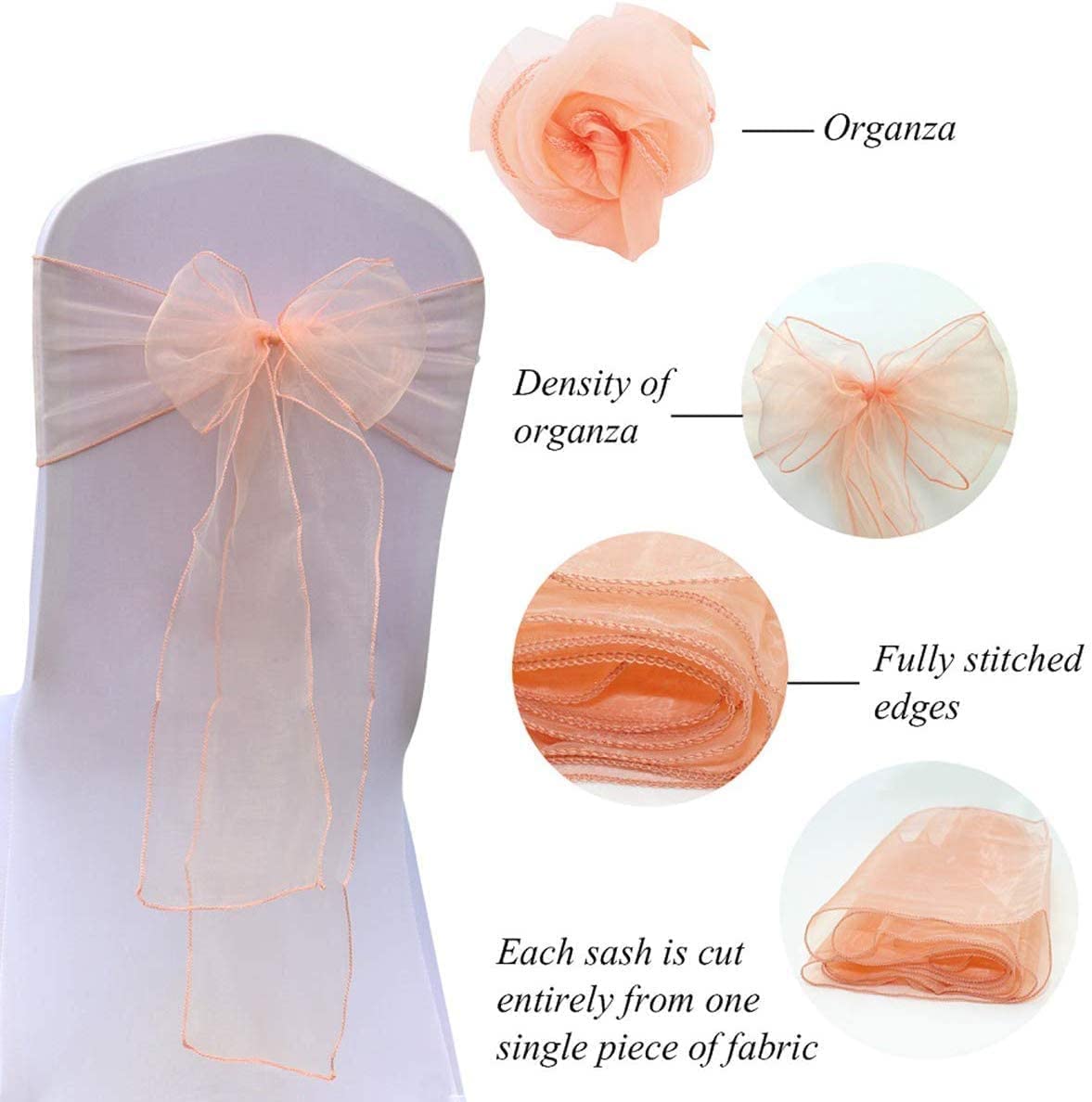 JIUERYY - 100-Piece Organza Ribbon Set for Wedding Chair Sashes, Party Decorations, Birthday Events - 17 x 275 cm - Perfect for Ceremonies, Bridal Showers & Gift Wrapping