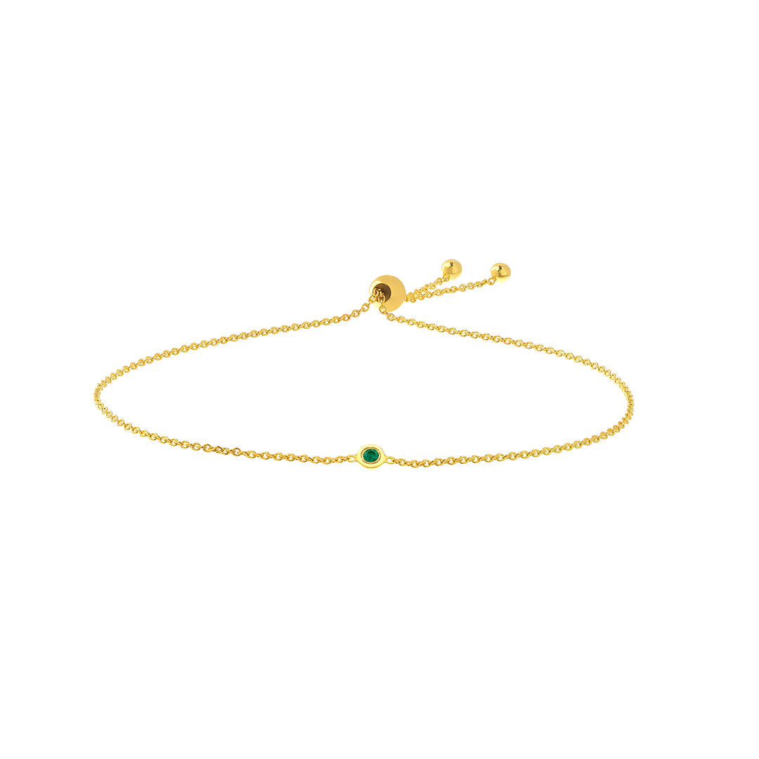 14K Yellow Gold Emerald Bezel Bolo Bracelet for Women - Elegant Adjustable Statement Jewelry for Parties, Weddings & Everyday Wear
