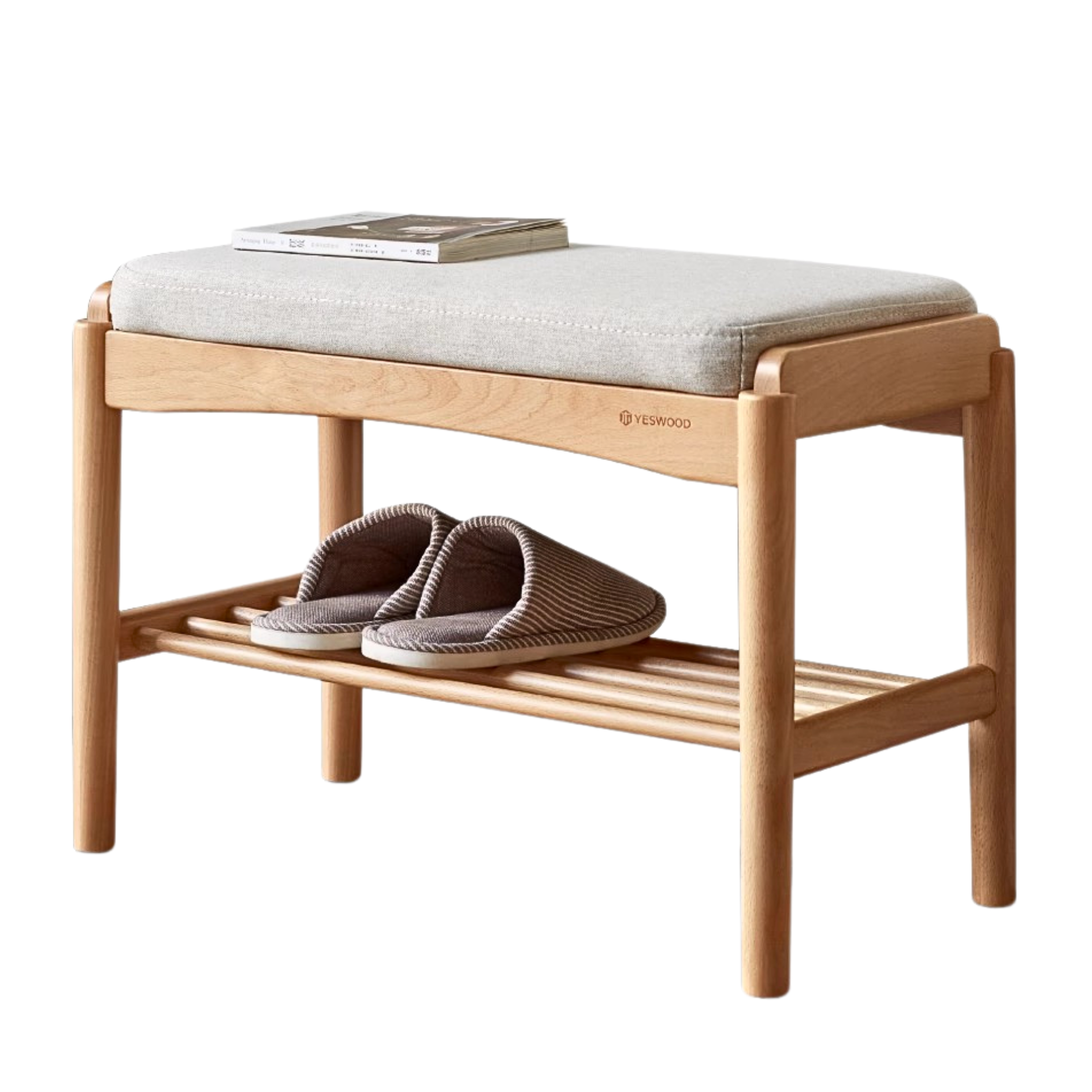 23x12x16 inch/ 60x30x42cm/ Natural wood color/ Beech bench Fabric - Beige