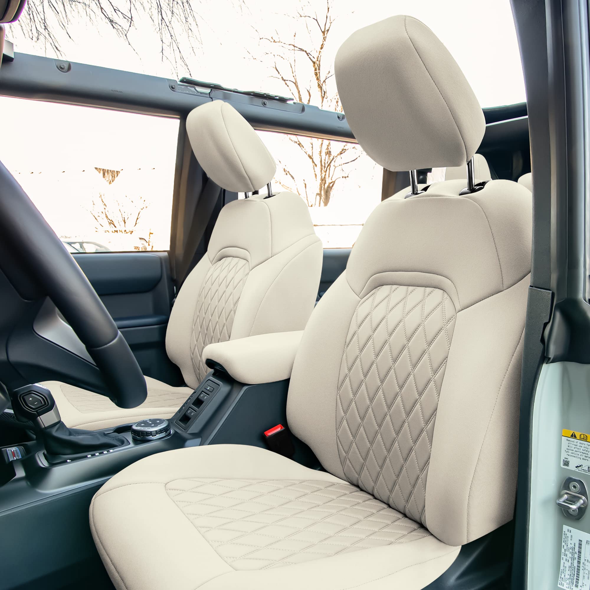 Custom Fit Neoprene Seat Covers for Ford Bronco 2021-2022 - Waterproof Neosupreme Front Set in Solid Beige | Durable & Protective Car Seat Covers for SUV | Perfect for Off-Roading, Camping & Daily Commute