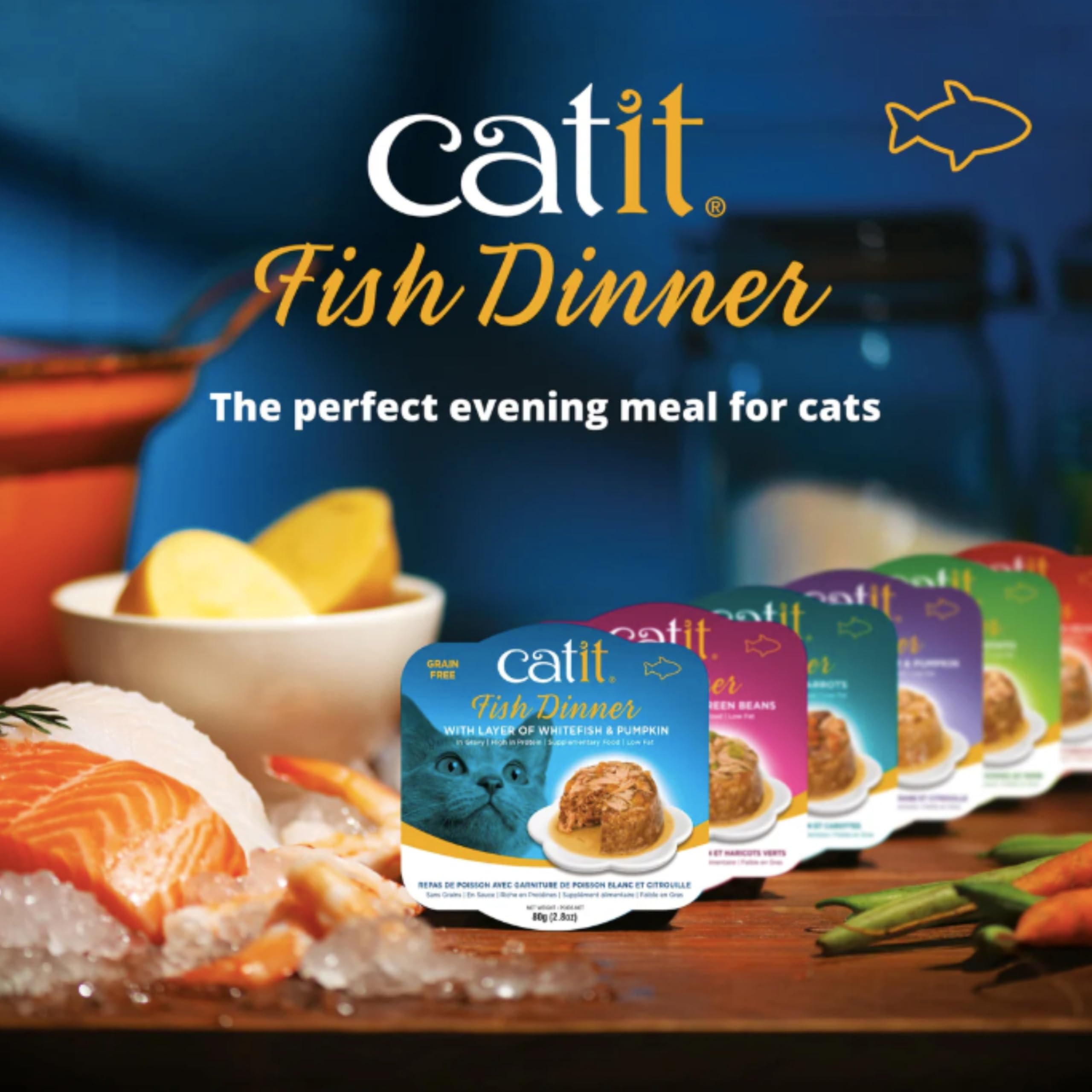 Premium Catit Wet Cat Food - Fish Dinner with Tilapia & Potato 80g | Grain-Free Wet Cat Food for Adult Cats & Kittens | High Protein, Natural Ingredients | Perfect for Picky Eaters & Mealtime Enrichment