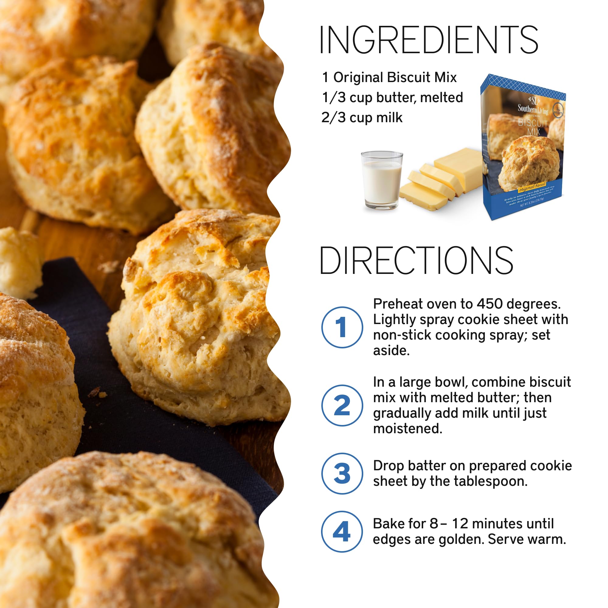 Southern Living Gourmet Original Biscuit Mix - Easy-to-Bake Dinner & Breakfast Biscuits | Pantry Staple Baking Mix (Makes 10) | Perfect for Family Meals, Brunch & Holiday Gatherings