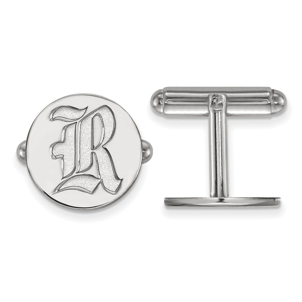 Elegant Sterling Silver Rhodium-Plated Rice University Logo Cufflinks for Men - Perfect for Graduation, Weddings & Formal Events