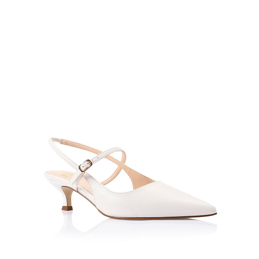 Luce Slingback Kitten Heels for Women - Comfortable Low Block Heel Sandals in Chalk White | Perfect for Office, Wedding & Summer Outfits