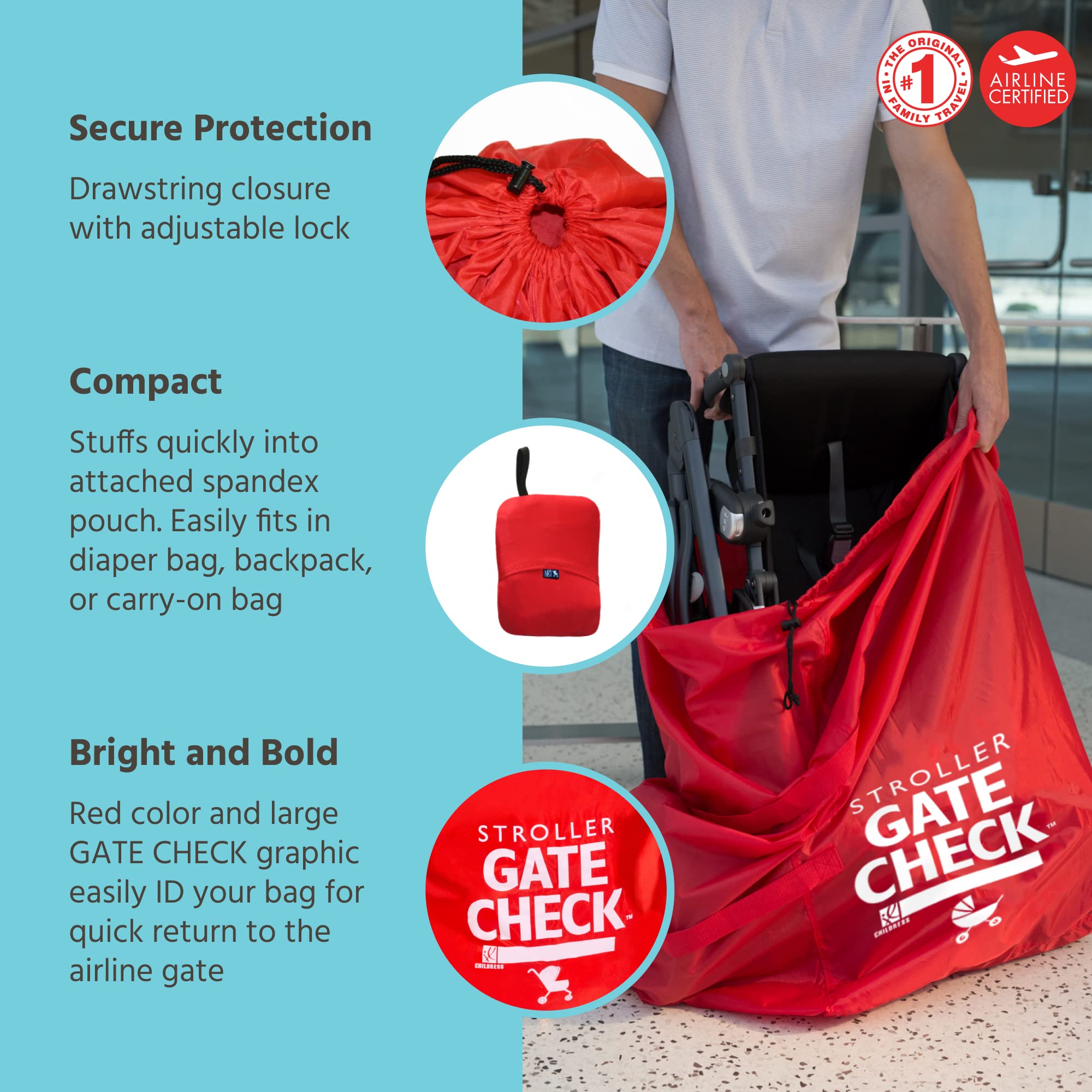 J.L. Childress Stroller Travel Bag for Airplanes - Durable Gate Check Bag Fits Single & Double Strollers - Waterproof Airline Approved Stroller Cover for Safe Air Travel - Perfect for Family Vacations and Airport Transfers