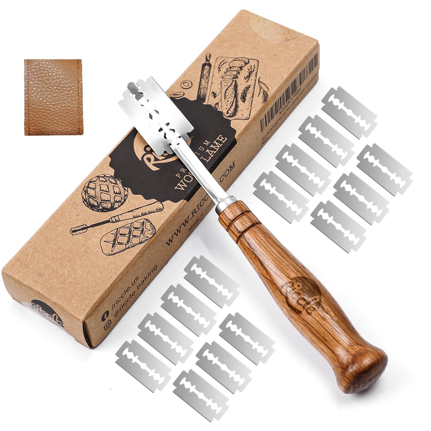 RICCLE Bread Lame Slashing Tool - Professional Dough Scoring Knife with 15 Stainless Steel Razor Blades & Protective Storage Cover - Perfect for Artisan Bread Baking, Sourdough Scoring, and Pastry Making