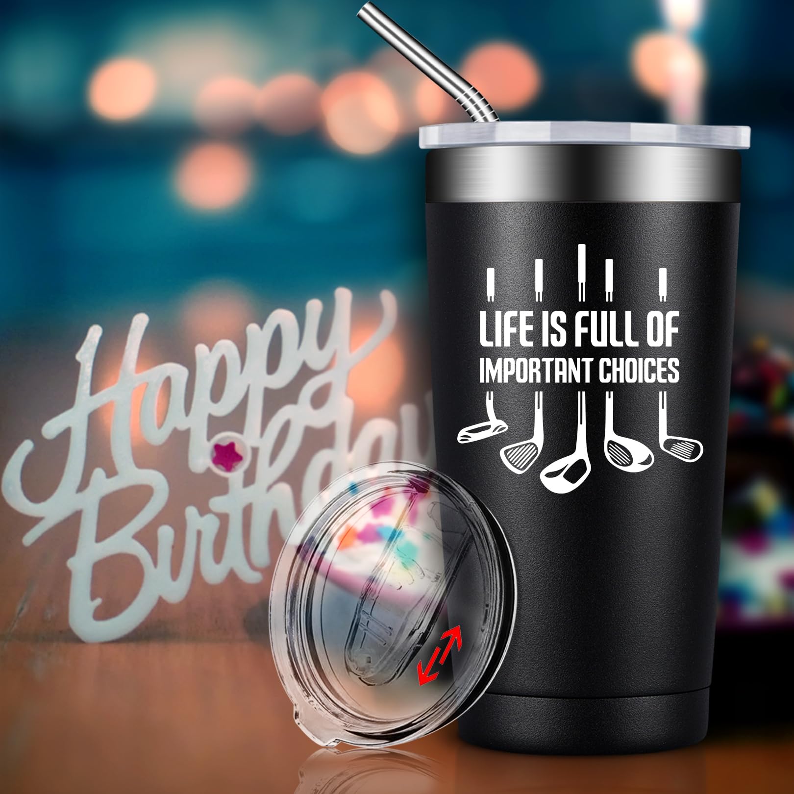 BIRGILT 20oz Insulated Golf Tumbler - Perfect Golf Gift for Men, Dad & Grandpa - Stainless Steel Travel Mug for Coffee & Cold Drinks - Great for Golf Courses, Office & Outdoor Activities