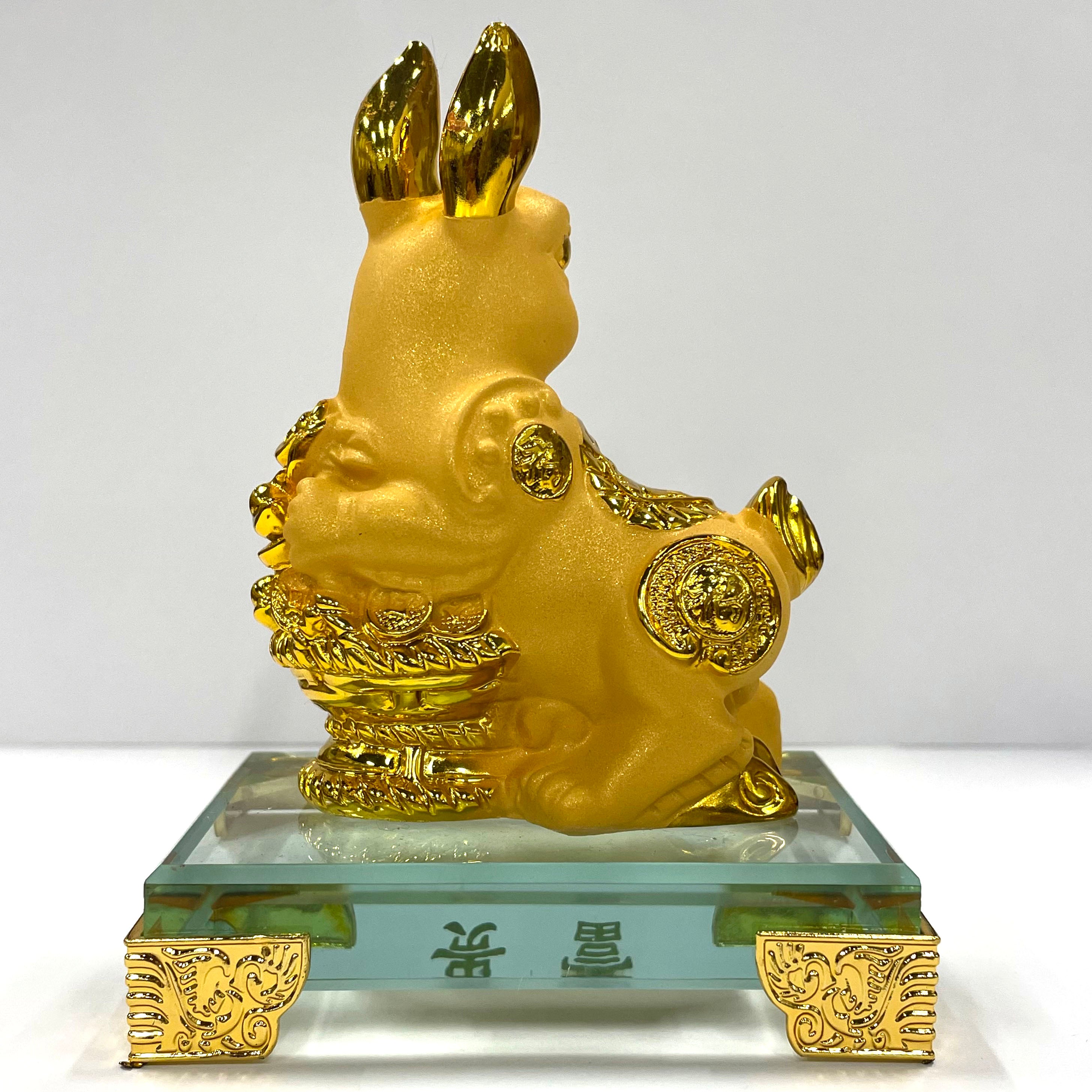 Chinese New Year Zodiac Glass Figurine - Year of the Rabbit Collectible, Handcrafted Art Piece for Home Decor, Gift & Feng Shui Display