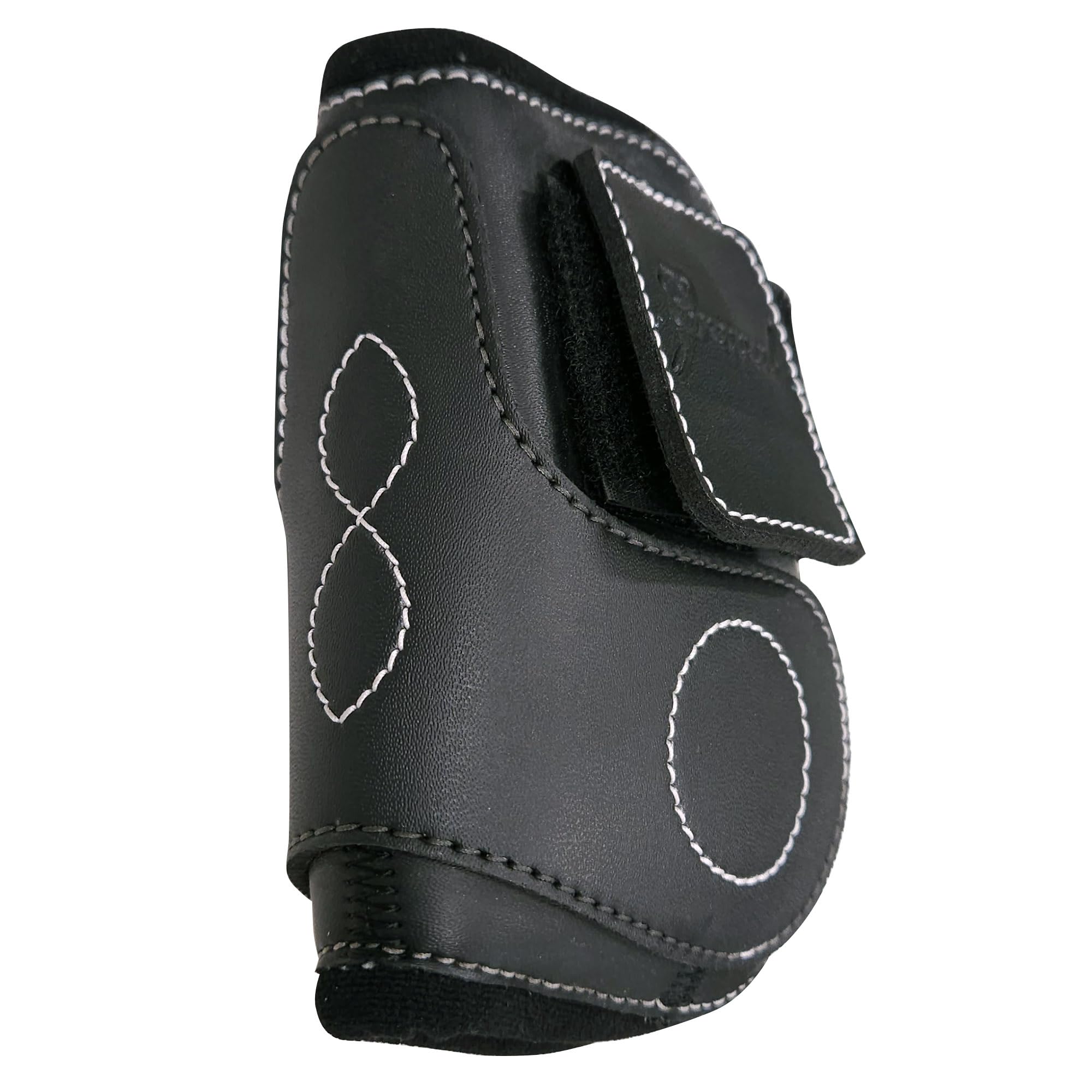 Premium Black Synthetic Open Front Horse Hind Boots - Durable Fetlock Protection for Jumping & Training - Ideal for Equestrian Sports and Stable Use