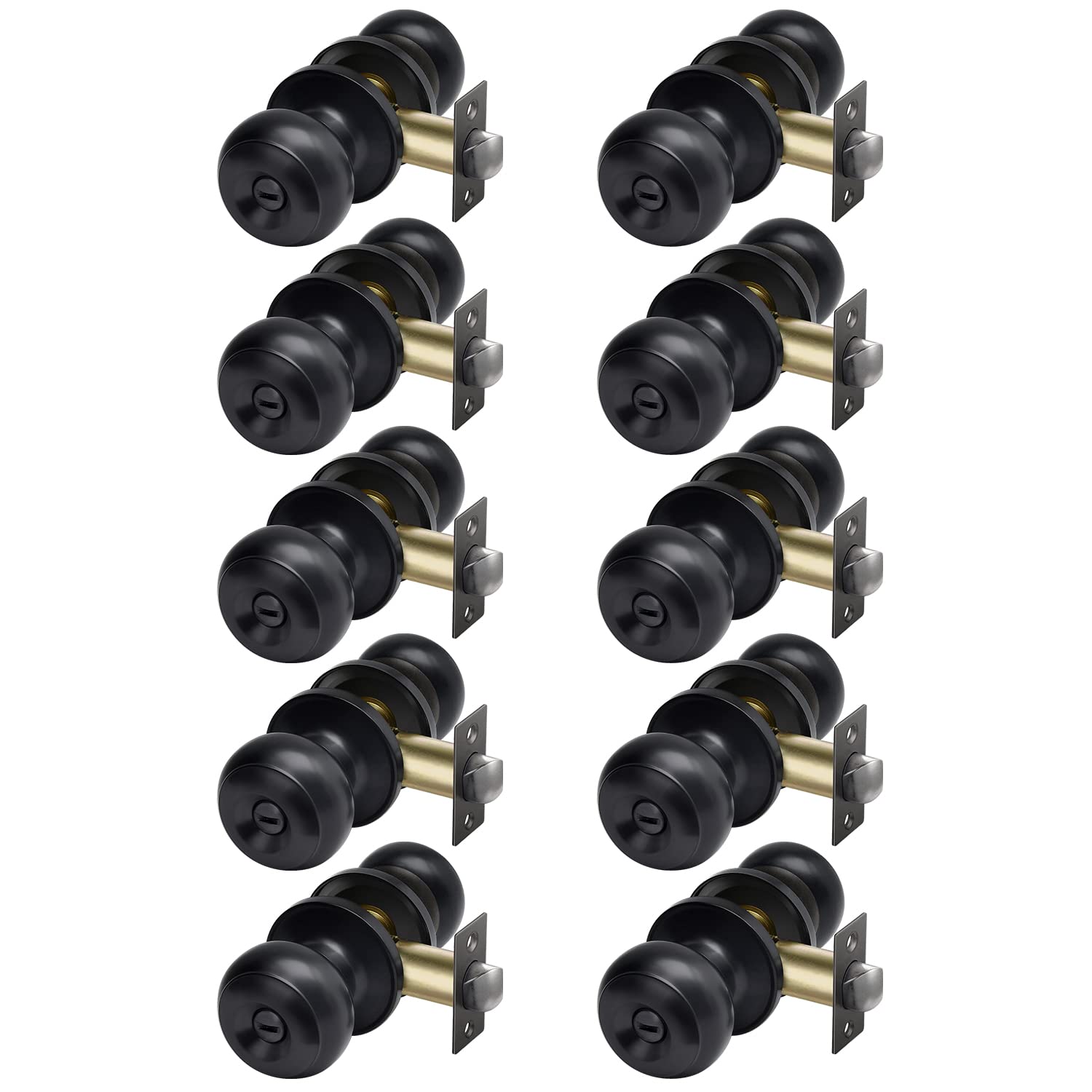 (10 Pack) Matte Black Interior Door Knobs - Privacy Bedroom & Bathroom Lock Sets with Round Ball Handle | Perfect for Home, Office & Rental Property Installation