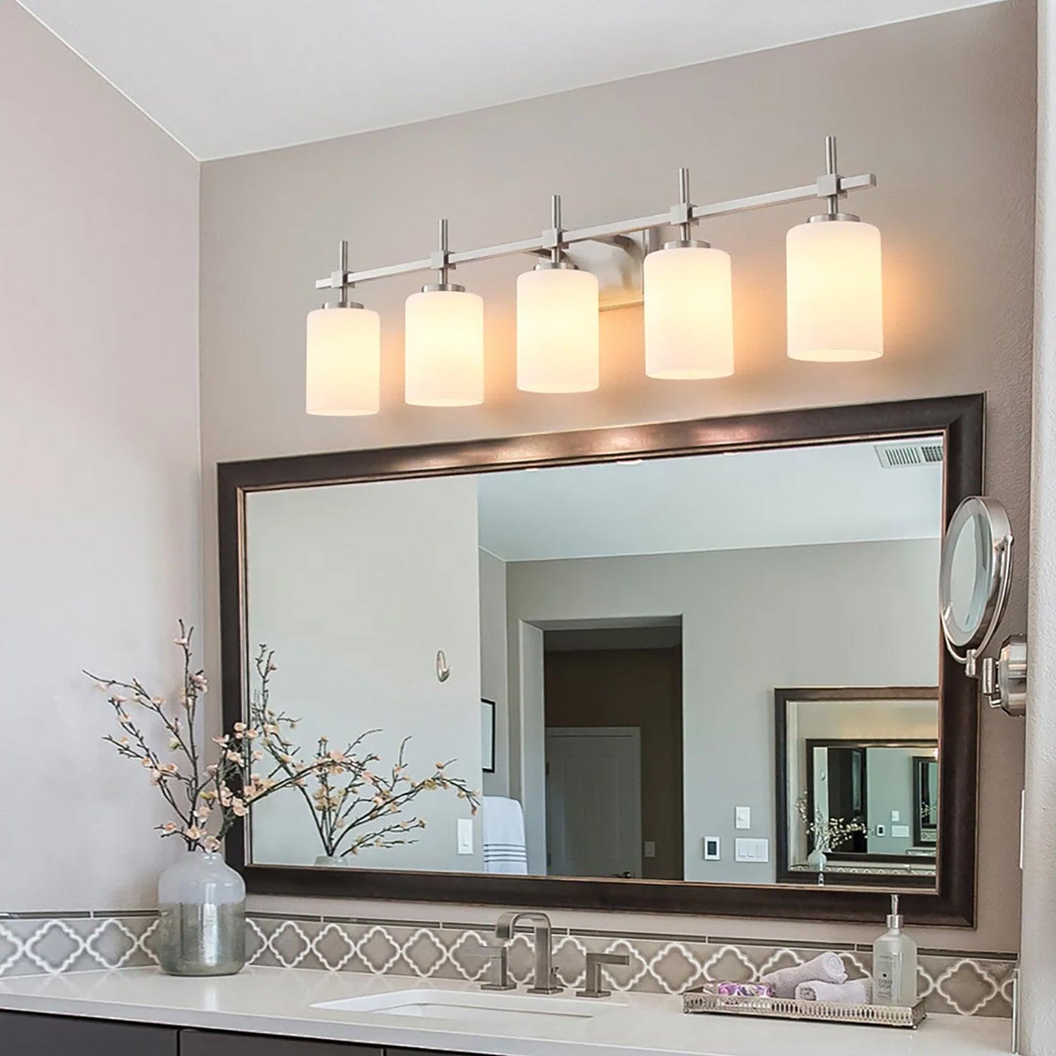 Jasper Modern Frosted Glass 5-Light Bathroom Vanity Light Fixture - Elegant Lighting for Bathroom, Powder Room & Dressing Area