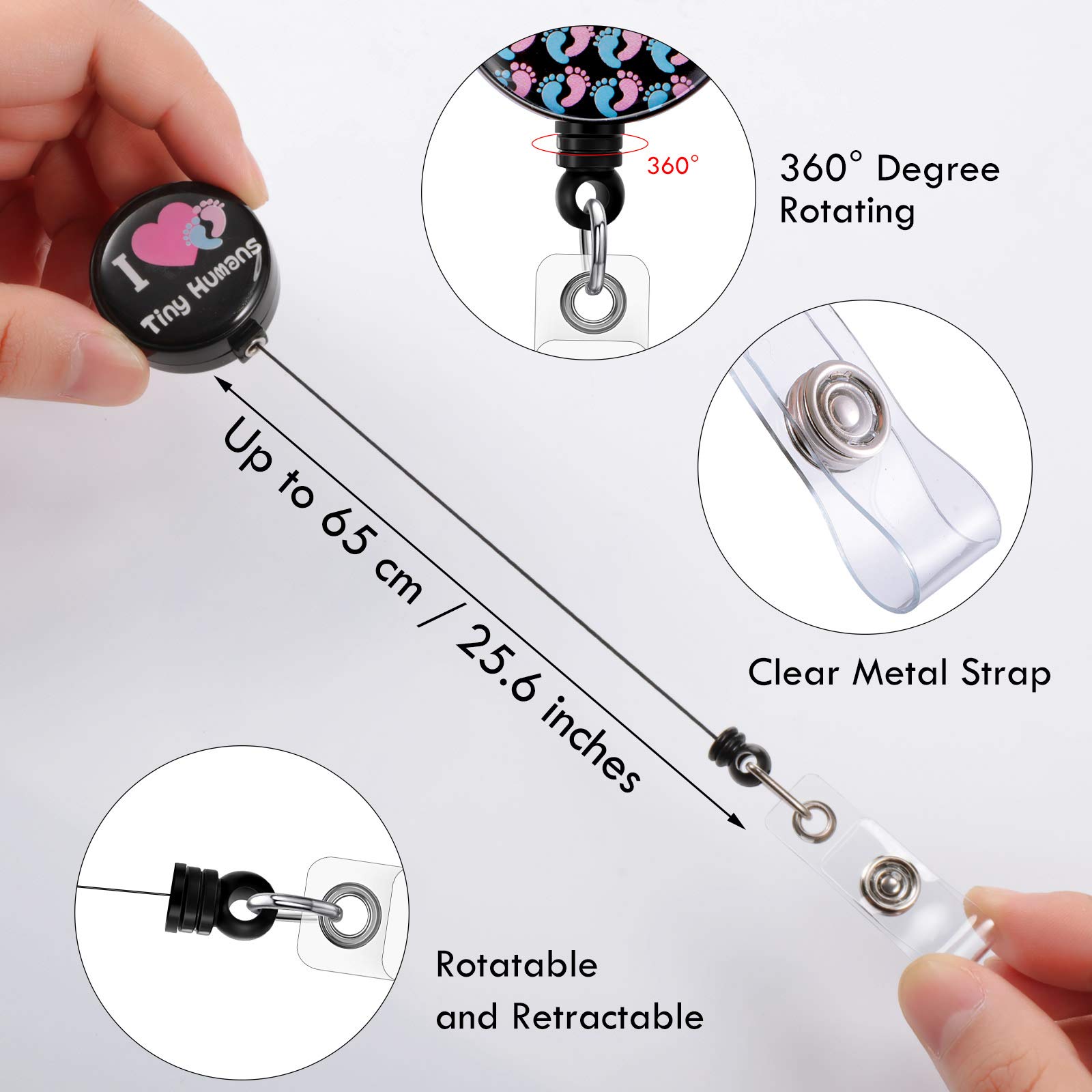 6 Pack Retractable ID Badge Reels for Nurses - Cute 