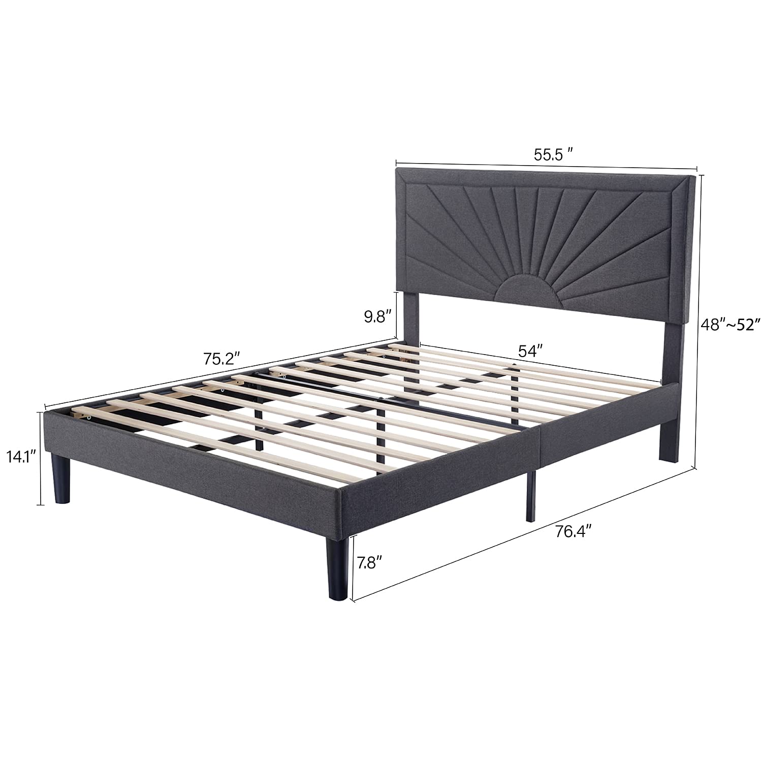 IMUsee Full Bed Frame with Wood Slat Support - Upholstered Platform Bed, No Box Spring Needed, Grey - Perfect for Modern Bedrooms & Guest Rooms