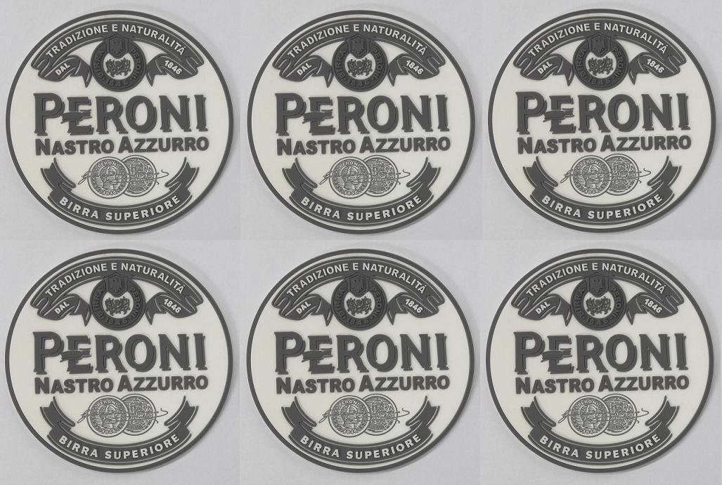 Peroni Nastro Azzurro Premium Rubber Bar Coasters Set of 6 - Non-Slip Drink Mats for Beer, Wine & Cocktails - Perfect for Pubs, Home Bars & Party Use