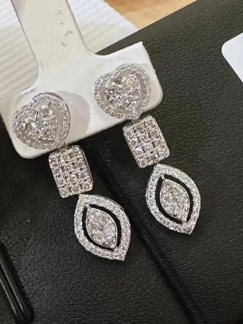 18K White Gold Diamond Drop Earrings for Women - 1.5 Carat Real Natural Diamonds, Luxury Geometric Design - Perfect for Senior Banquets, Weddings, Anniversaries & Special Occasions