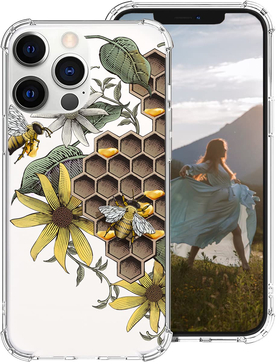 iPhone 13 Pro Max Case - Clear Floral Bee Design TPU Protective Cover for Women | Slim Yellow-Resistant Bumper | Perfect for Everyday Use, Work & Travel | Compatible with 6.7 Inch iPhone 13 Pro Max