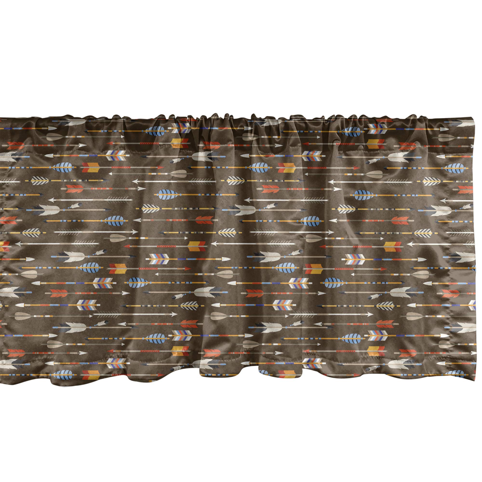 Ambesonne Tribal Window Valance - Eastern Style Brown Backdrop with Colorful Arrows, 54