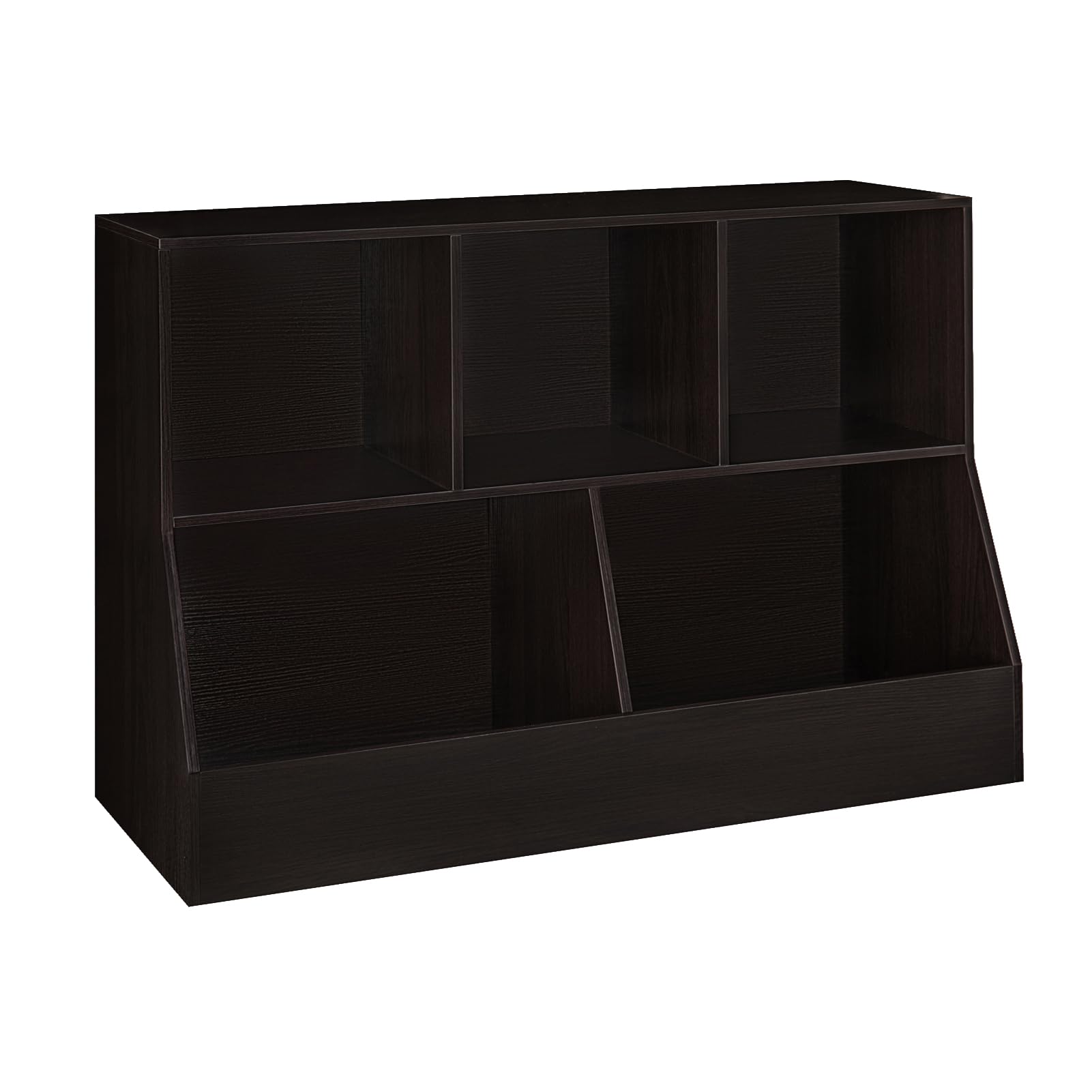 DINZI LVJ 5-Cubby Wooden Toy Storage Organizer & Kids Bookshelf - Espresso Toy Cabinet & Bookcase for Playroom, Bedroom, Nursery - 43.3