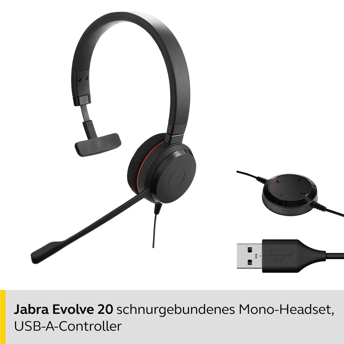 Jabra Evolve 20 UC Mono Wired Headset with Noise-Canceling Mic - Certified Refurbished for Office, Call Center & Remote Work | Music Headphones for PC, Laptop & Mobile Devices