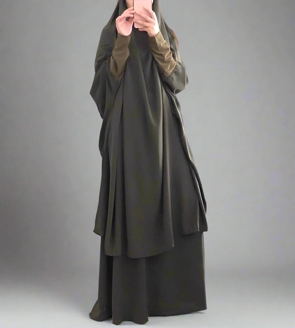 2-Piece Overhead Nida Jilbab Prayer Dress Set - Halal Islamic Prayer Garment for Women - Perfect for Salah, Mosque, and Home Worship