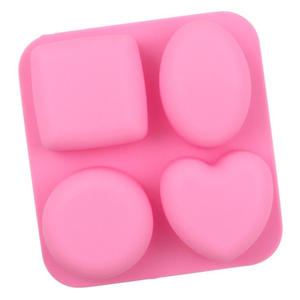 MoldBerry 4-in-1 Silicone Soap Mold Set - Round, Square, Oval & Heart Shapes for DIY Soap Making, Bath Bombs, Candles, Lotion Bars - Perfect for Home Crafting, Gifts & Spa Essentials (Multicolor, PK1)