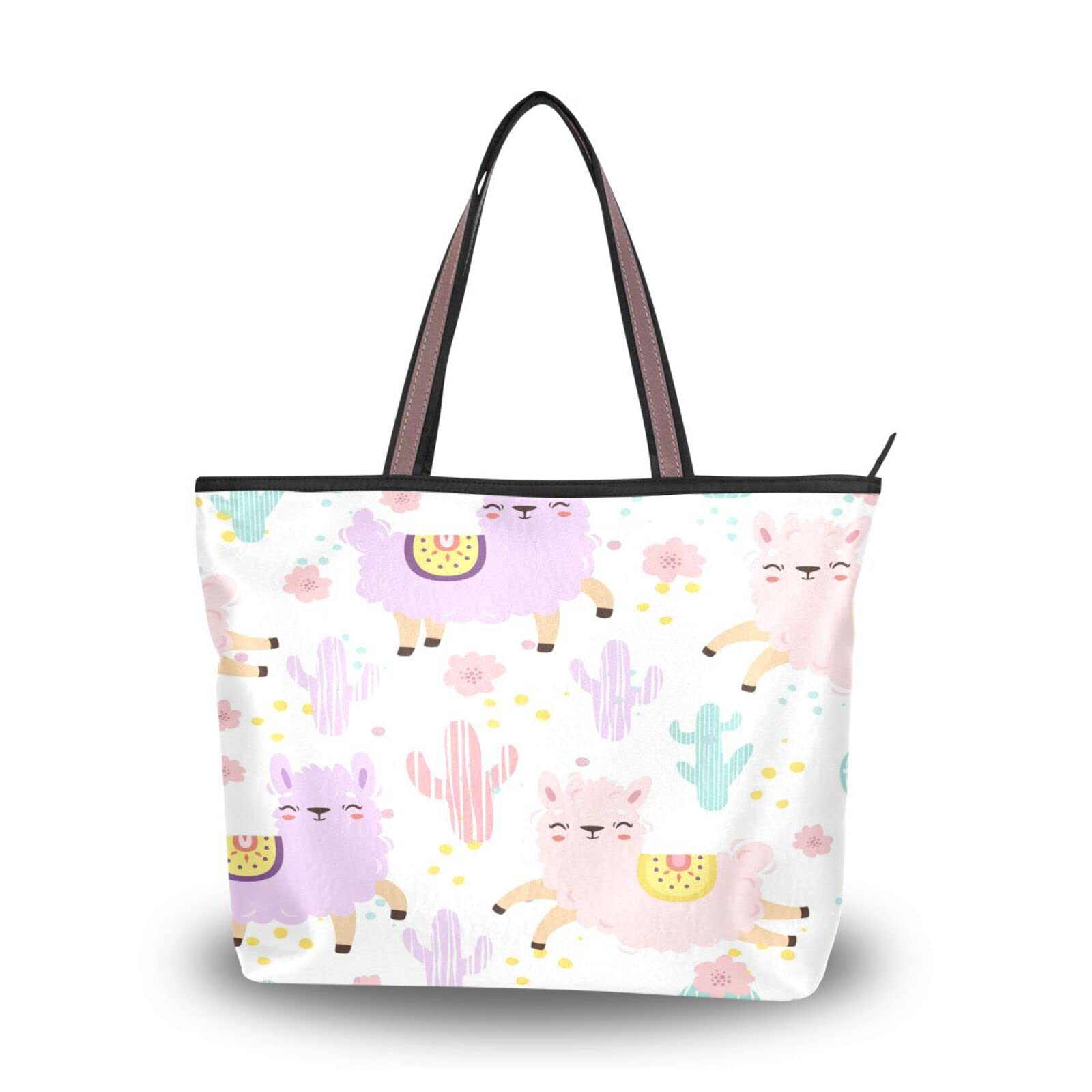 Stylish Cactus & Llama Print Reusable Tote Bag for Women - Eco-Friendly Shoulder Bag, Beach Bag, Travel Handbag - Perfect for Shopping, Groceries & Summer Outings