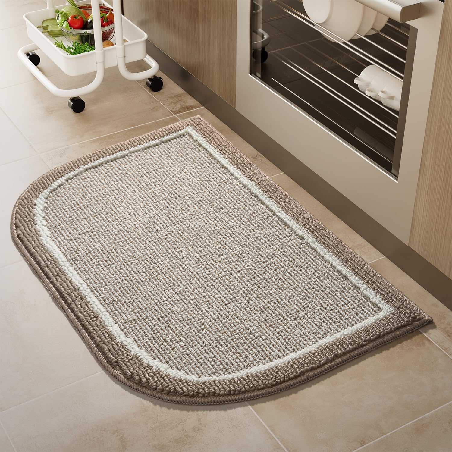 Non-Slip Kitchen Floor Mat - 100% Polypropylene Washable Rug with TPR Backing, Durable & Dirt Resistant Half Circle Design (18