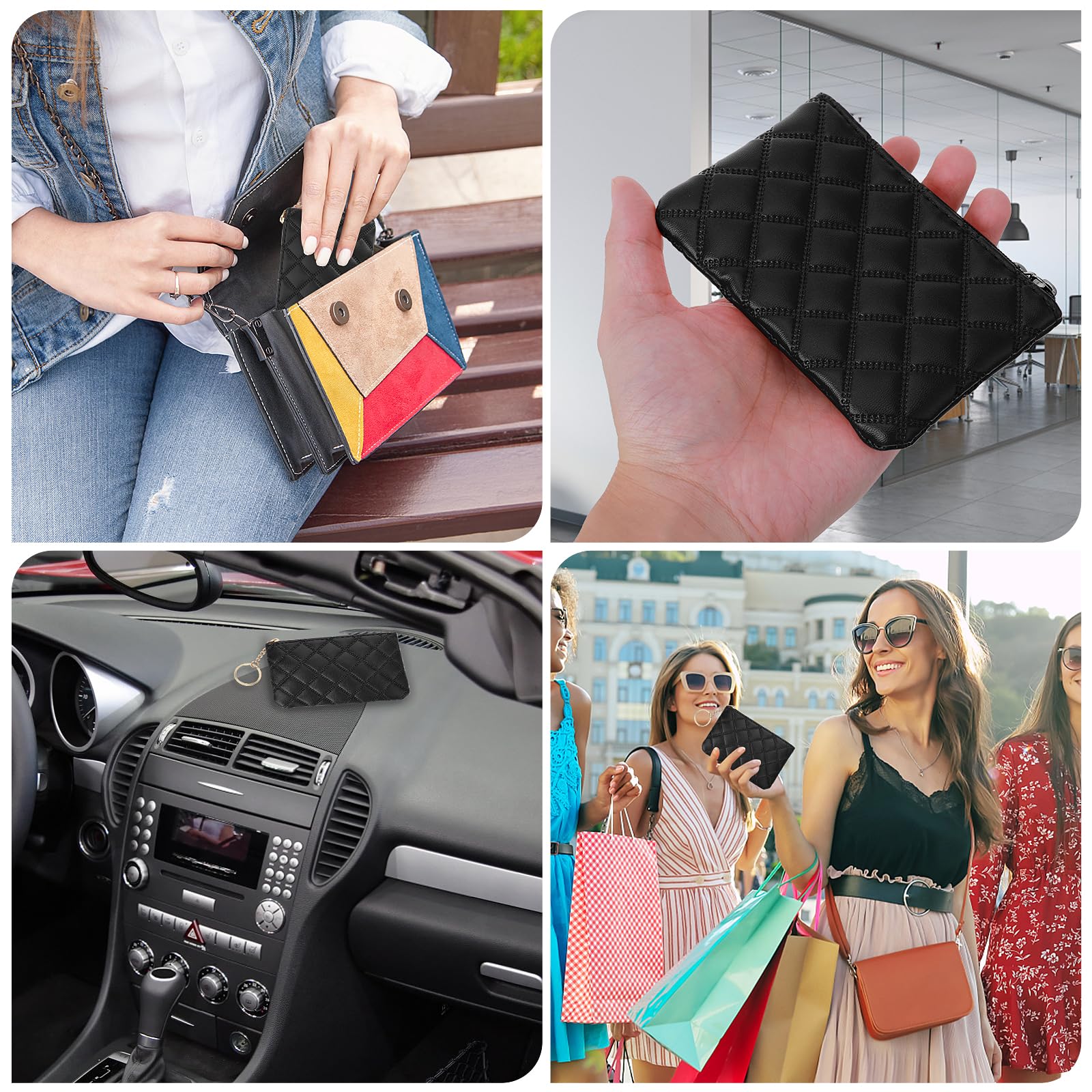 Simarro Small Coin Purse for Women & Men - Double Embossed Rhombus PU Leather Zipper Wallet - Compact Keychain Mini Coin Bag for Cash, Cards & Keys - Perfect for Travel, Shopping & Everyday Use (Black)