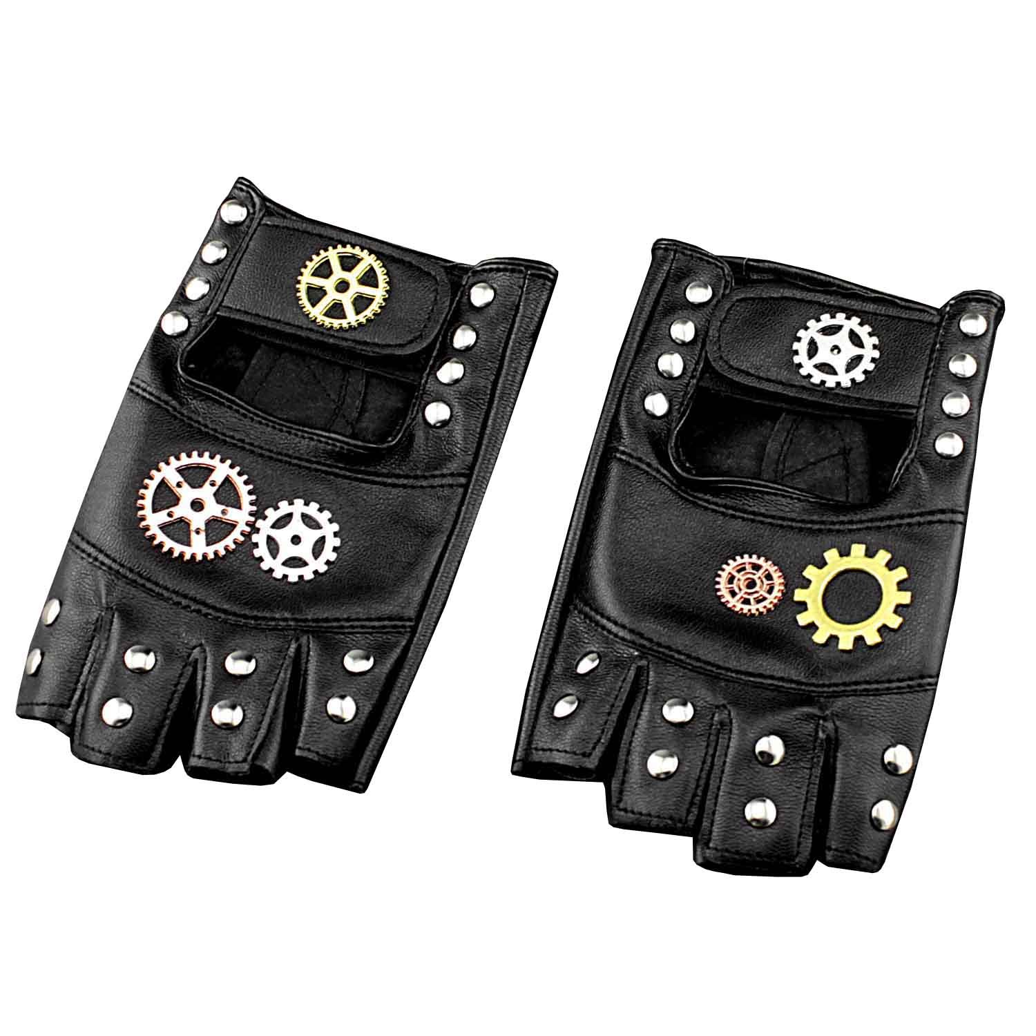 Steampunk Biker Gear Studded Leather Fingerless Gloves for Women - Gothic Punk Motorcycle Riding, Cosplay & Fashion Accessories - Perfect for Halloween, Costume Parties & Alternative Style Outfits