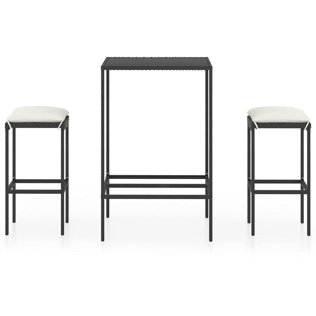 3-Piece Patio Bar Table Set - All-Weather Outdoor Wicker Bar with Square Table & Cushioned Chairs - Black Outdoor Conversation Set for Poolside, Garden, Backyard, Porch - Perfect for Entertaining Guests or Relaxing Outdoors