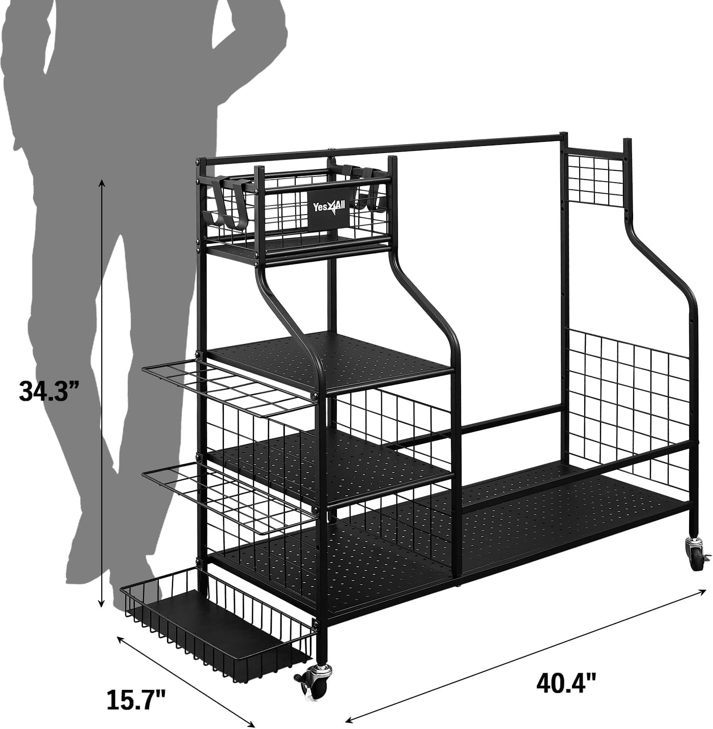 Yes4All Golf Storage Garage Organizer - Golf Bag Stand & Equipment Rack for Clubs | Heavy Duty Black Golf Gear Organizer | Perfect for Home, Garage & Club Storage