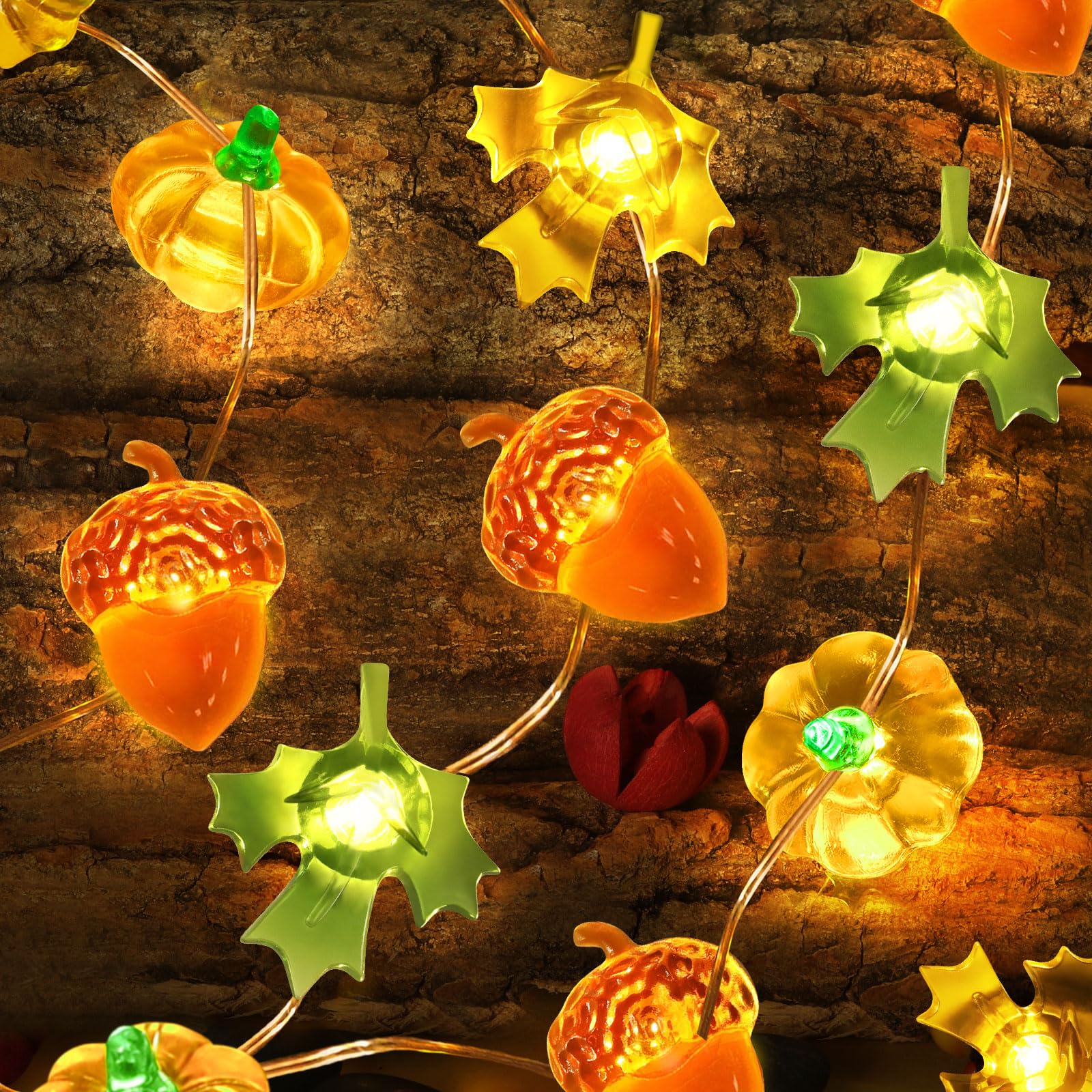 30 LED Pumpkin Maple Leaf Fairy String Lights - 10ft Battery Operated Autumn Decor for Indoor/Outdoor - Fall Harvest Table, Halloween & Thanksgiving Party Decorations - Perfect for Home, Garden, and Seasonal Celebrations