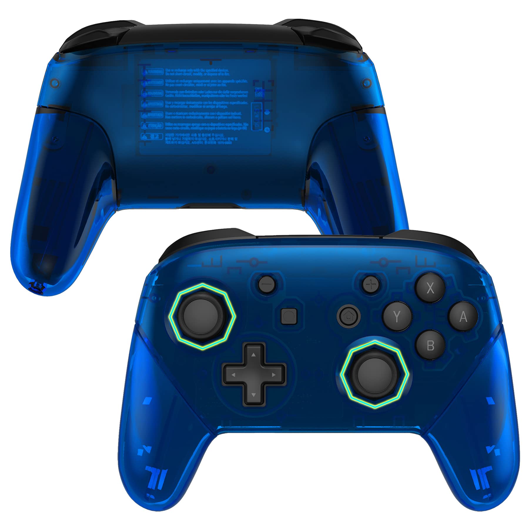 eXtremeRate Clear Blue Octagonal Gated Sticks Faceplate & Backplate Handles - DIY Replacement Grip Housing Shell Cover for Nintendo Switch Pro Controller (Controller Not Included) | Perfect for Gaming, Customization & Controller Repair