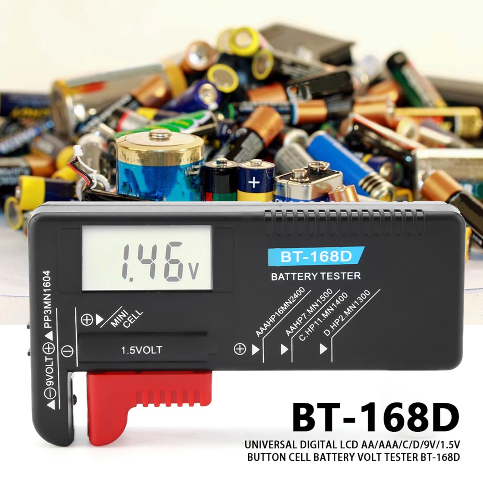 2Pcs Universal Digital Battery Tester BT-168D - AA AAA C D 9V 1.5V Button Cell Battery Voltage Checker & Detector for Home, Office, and Emergency Kits