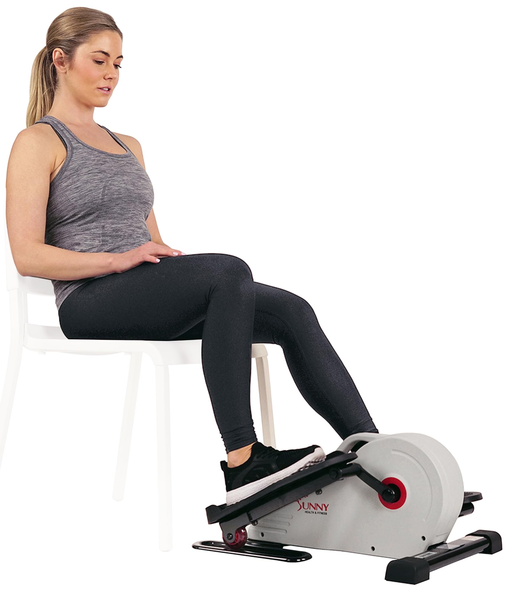 Sunny Health & Fitness Under Desk Elliptical Machine - Portable Magnetic Pedal Exerciser for Seniors & Home Workout with Free SunnyFit App (Pink) | Compact Motorized Training Equipment for Office, Small Spaces & Physical Therapy