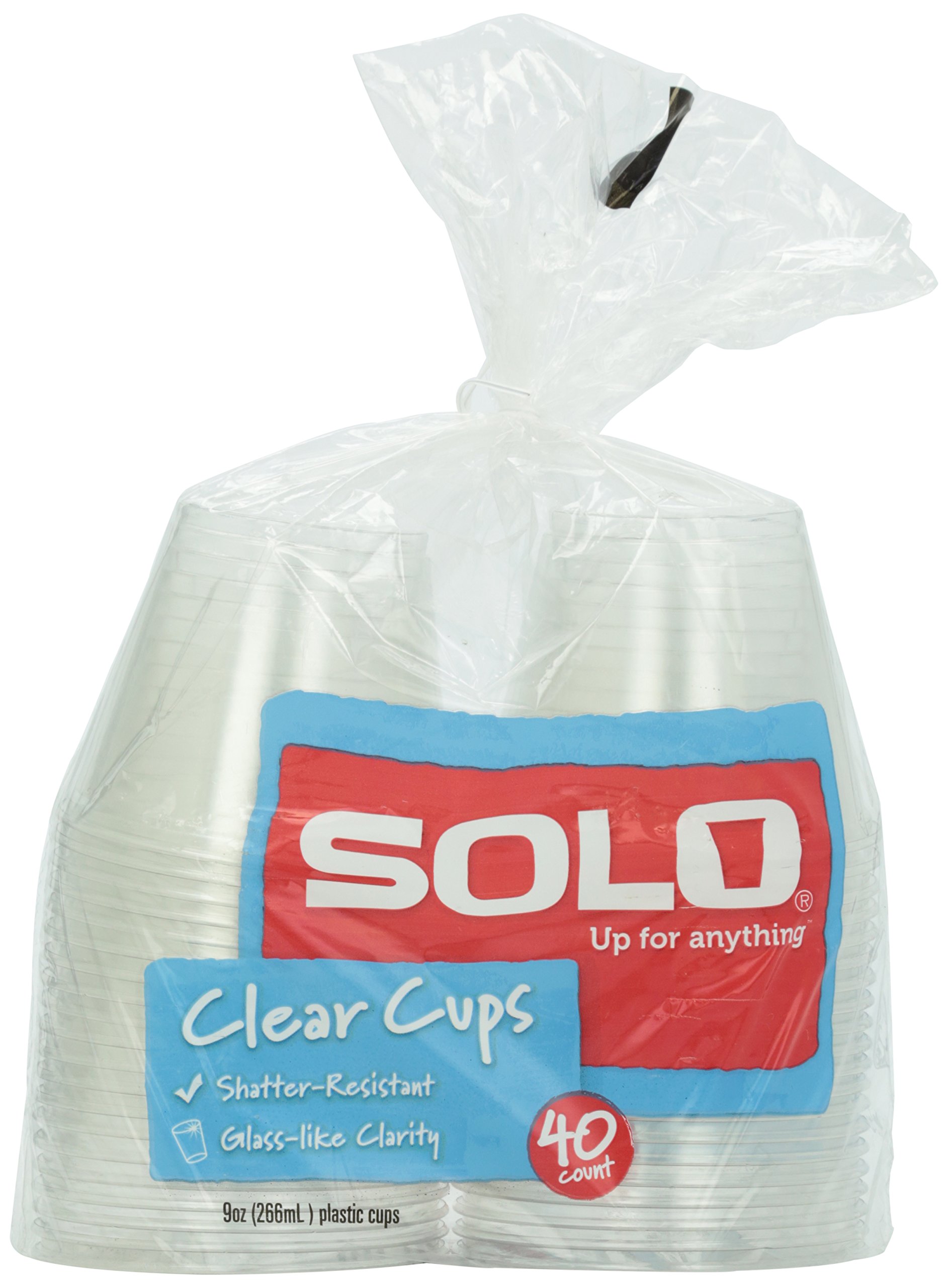 Clear Plastic Cups 9 oz, 40 Count - Disposable Party Cups for Drinks, Cocktails, Juice, Soda - Ideal for Weddings, BBQs, Picnics & Events