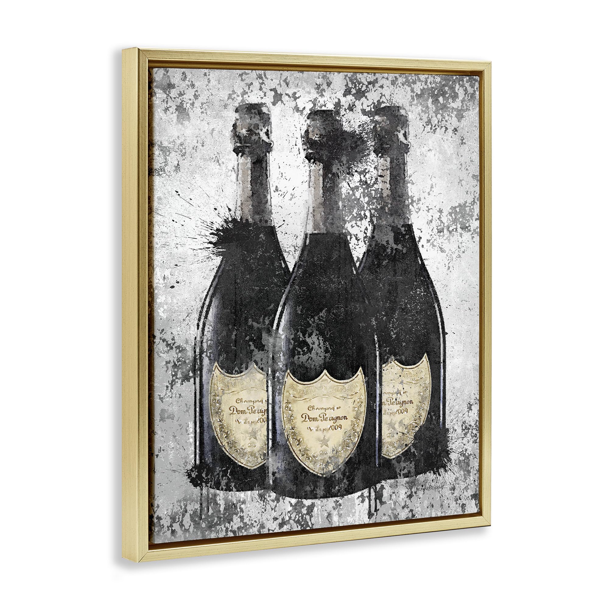 Stupell Industries Grey & Gold Champagne Bottles Illustration Wall Art by Amanda Greenwood - Perfect for Dining Room, Bar Decor & Wedding Gifts