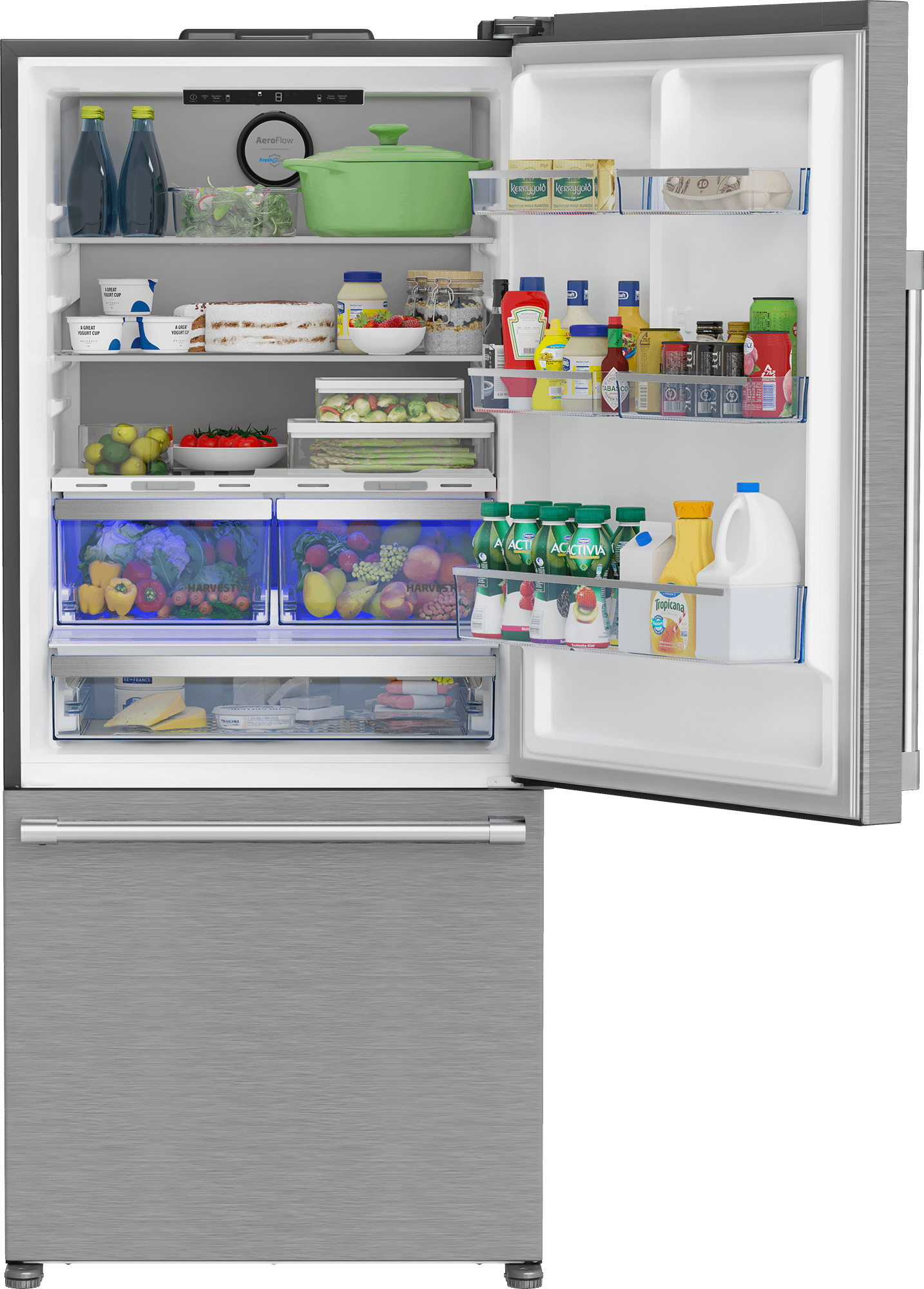 Beko BFBD30216SSIM 30-Inch Bottom Freezer Refrigerator with HarvestFresh Technology - Energy Efficient Stainless Steel French Door Fridge for Kitchen, Home, and Office Use