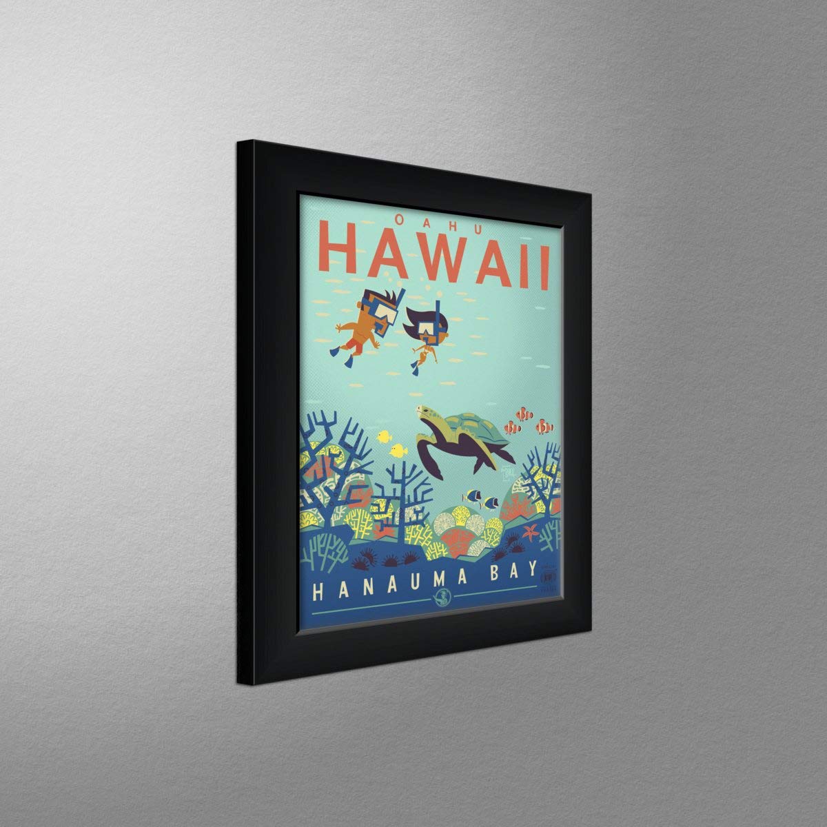 11x14 Inch Framed Hanauma Bay Oahu Hawaii Wall Art Print - Professional Travel Artwork by Benjamin W. Burch - Perfect for Beach House Decor, Living Room & Office Wall Decor