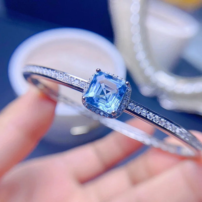 Swiss Blue Topaz Eternity Bracelet for Sagittarius - Sterling Silver Adjustable Women's Jewelry | Perfect for Birthdays, Anniversaries & Special Occasions