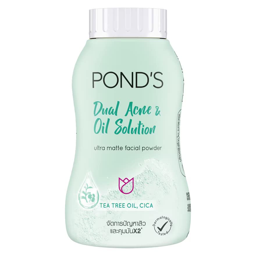 POND'S Dual Acne & Oil Control Ultra Matte Facial Powder 50g with Tea Tree Oil & CICA | Oil-Free Makeup Setting Powder for Oily & Acne-Prone Skin | Perfect for Daily Use & On-the-Go Touch Ups